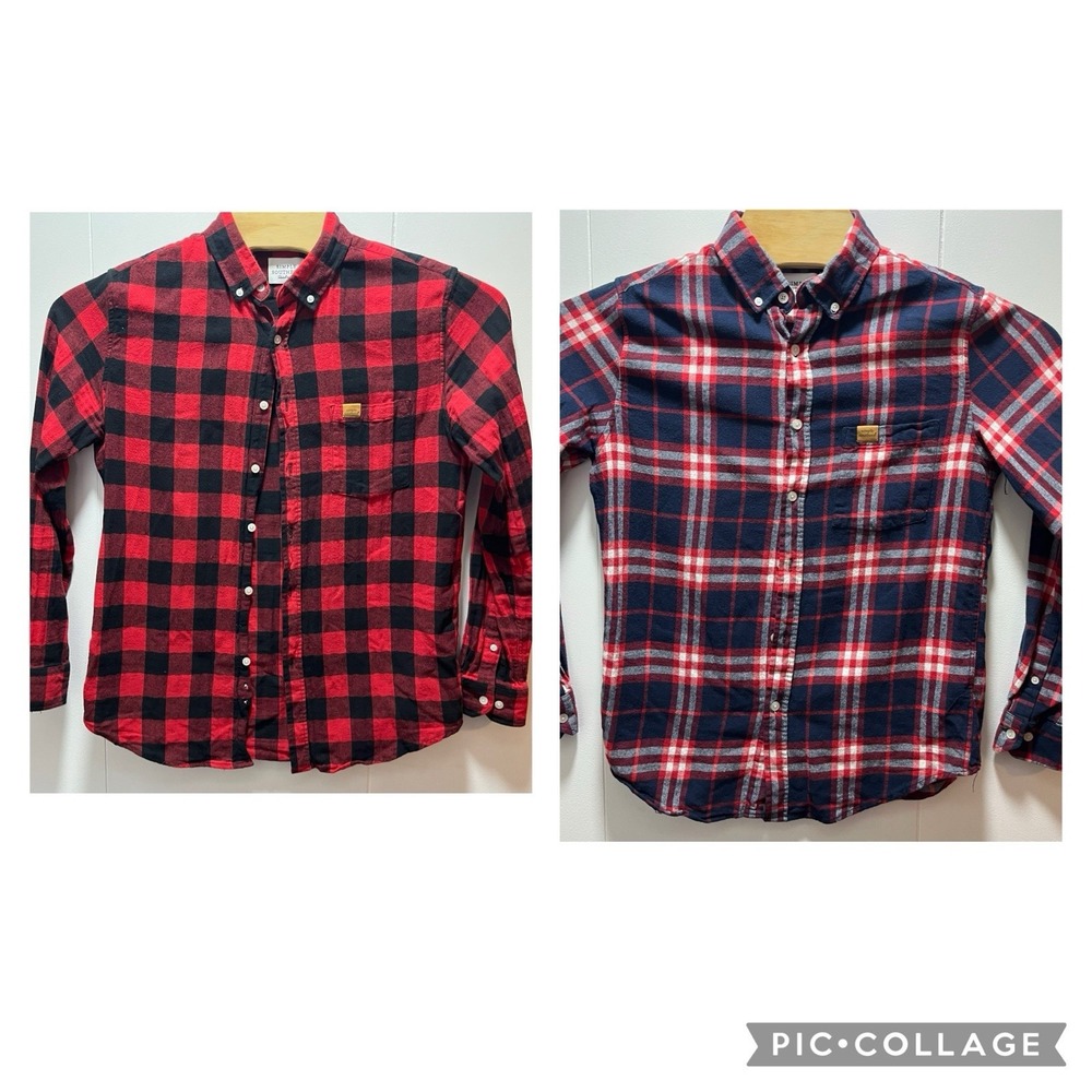 Lot Of 2 Simply Southern Men's Long Sleeve Plaid Flannel Shirt Size Medium